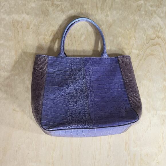 Express Genuine Leather Croc Embossed Purple Tote Bag Handbag Purse - Picture 1 of 8